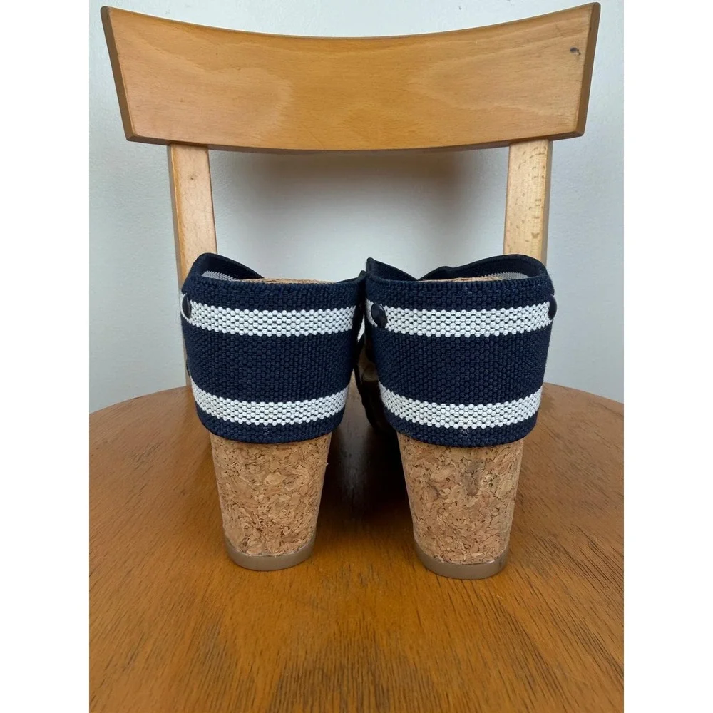 Lucky Brand Women's Wedge Sandals 7.5 White Blue Coastal Summer Boho Romantic